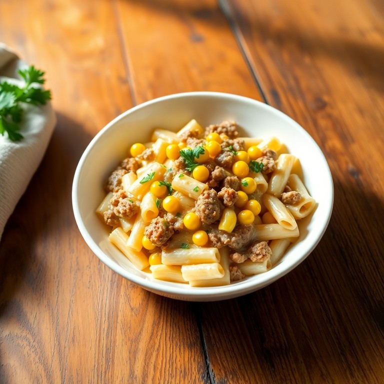 Macarrão Parafuso Cremoso com Milho e Carne Moída
