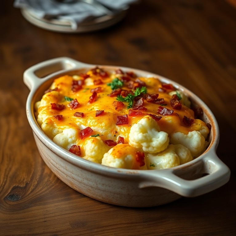 Couve-Flor Gratinada com Bacon e Queijo