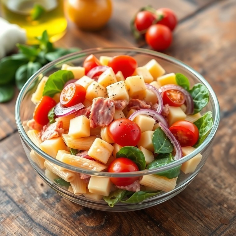 Koude Pastasalade met Hesp en Kaasblokjes