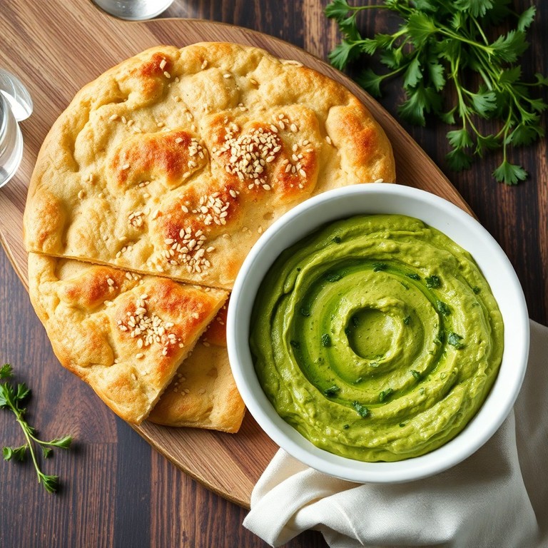 Dinkel-Kichererbsen-Fladenbrot mit Kräuter-Hummus