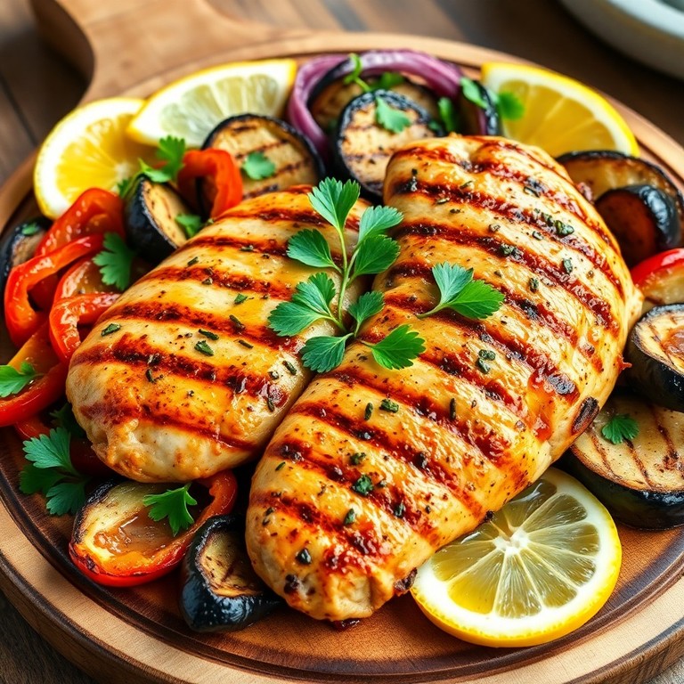 Grill Hähnchenbrust mit mediterraner Würzung und gegrilltem Gemüse