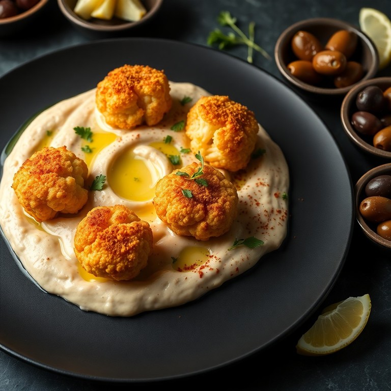 Blumenkohl-Kroketten mit Knoblauch-Auberginen-Püree