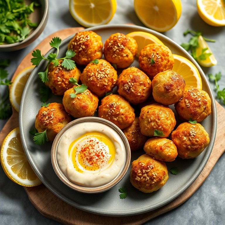 Gefüllte Blumenkohlbällchen mit Tahini-Dip