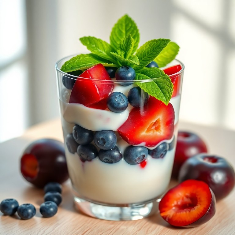 Parfait de yogur con frutas y toque de vainilla
