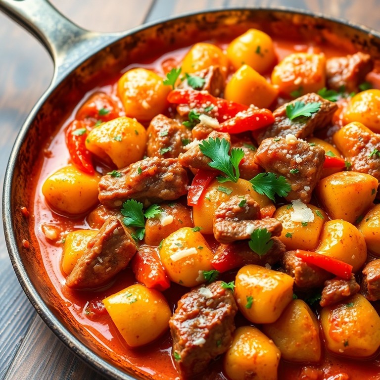 Gnocchipfanne mit Rindfleisch und cremiger Tomatensauce (mild)
