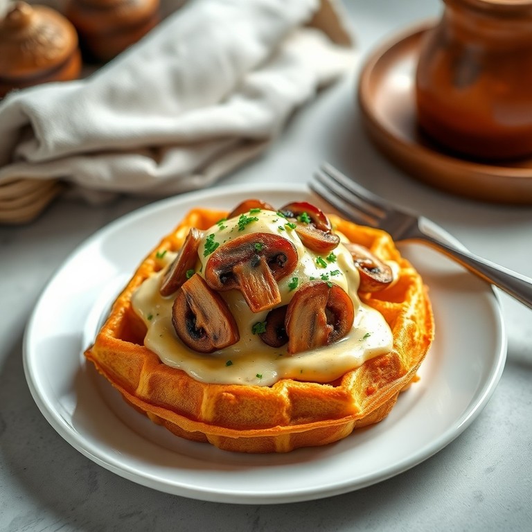 Gaufres salées à la béchamel et champignons