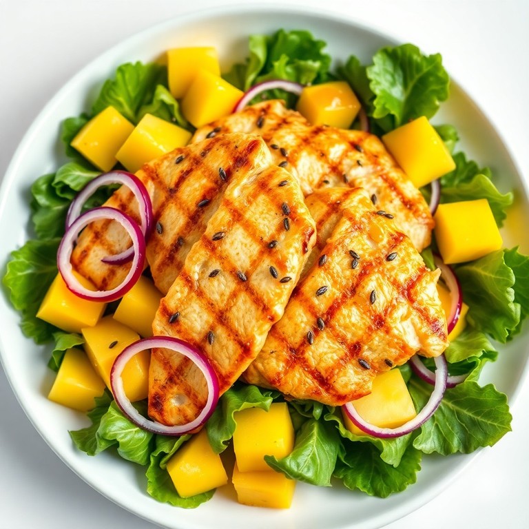 Salada de Peito de Frango Grelhado com Frutas Tropicais