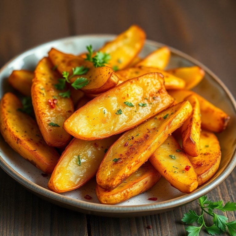 Spicy Air Fryer Potato Wedges with Mustard Oil and Oregano