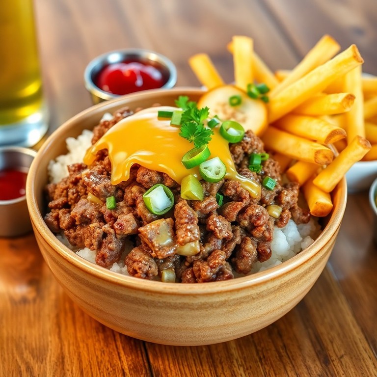 Crispy French Fries and Beef Rice Bowl