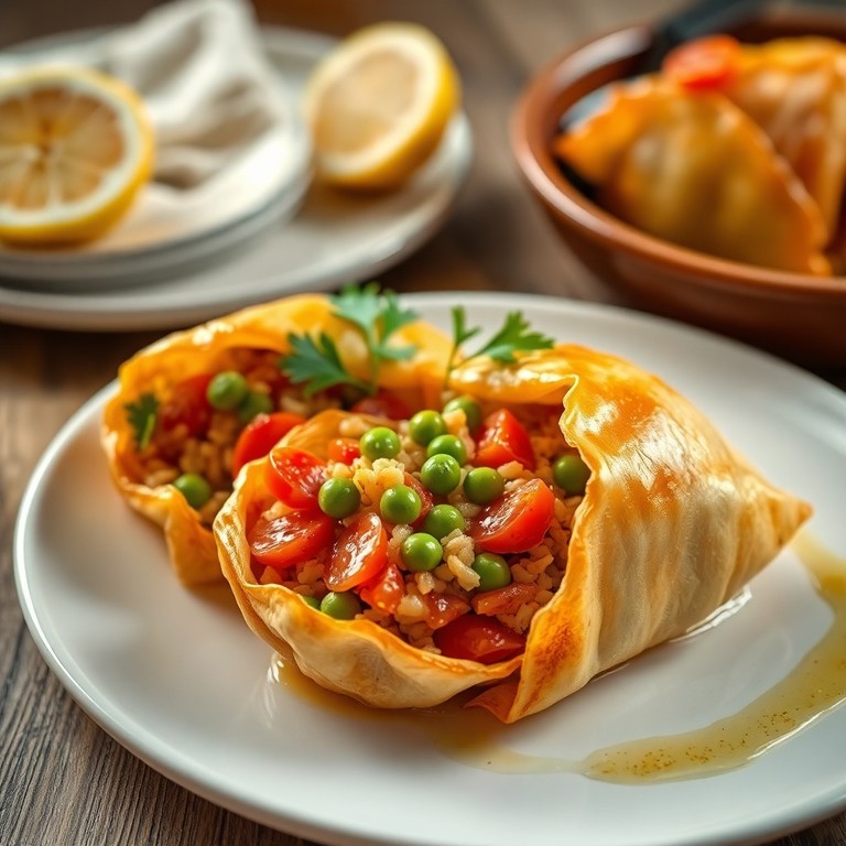 Poulet en Petits Poches Farcis à la Tomate et au Riz