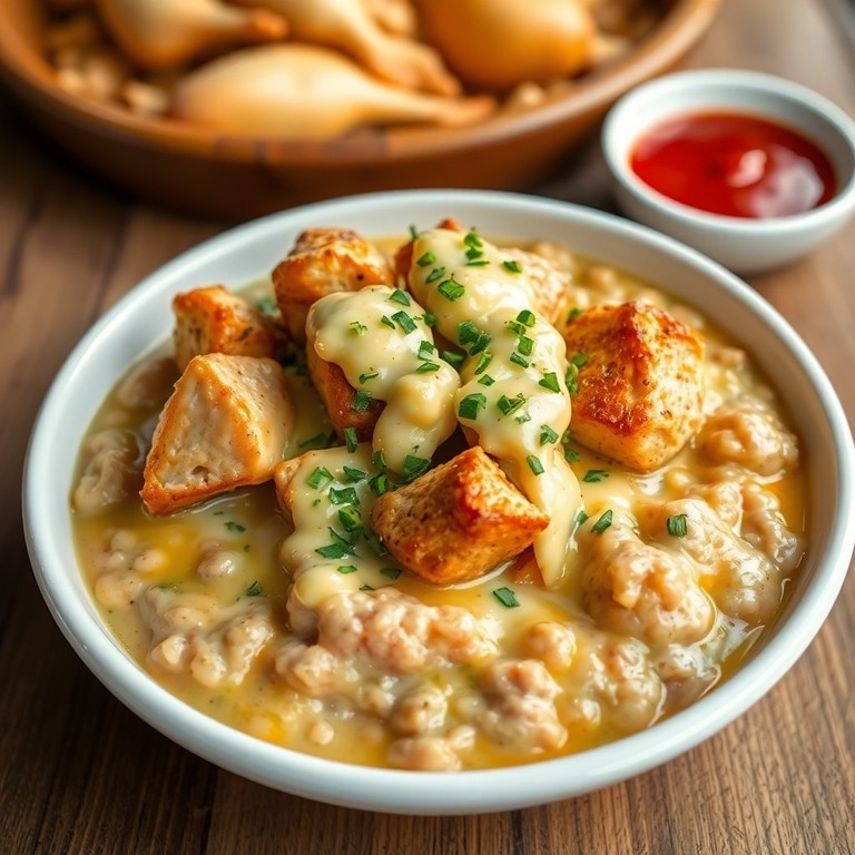 Гречка с куриным филе и сырным соусом