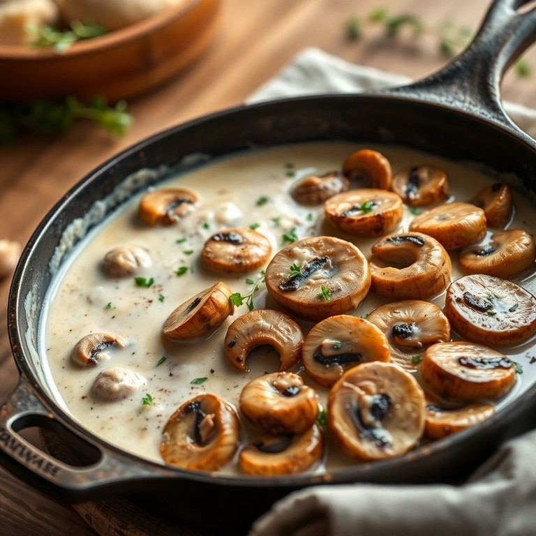 Cremige Champignon-Pfanne mit Knoblauch und Kräutern