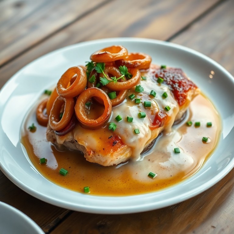 Ofen-Hähnchen mit karamellisierten Zwiebeln und Sahne