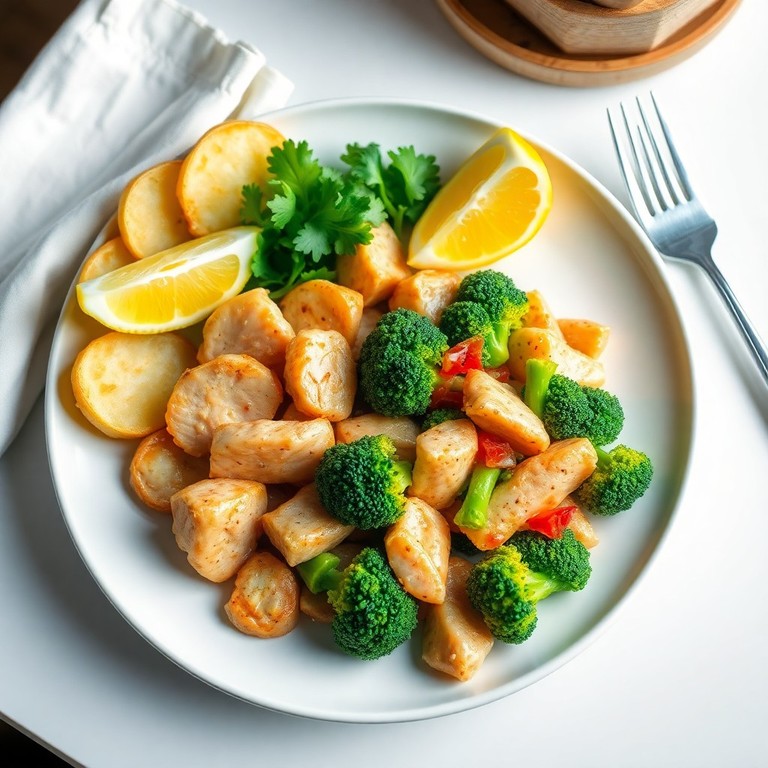 Healthy Chicken Breast & Broccoli Stir-Fry with Crispy Potato Slices