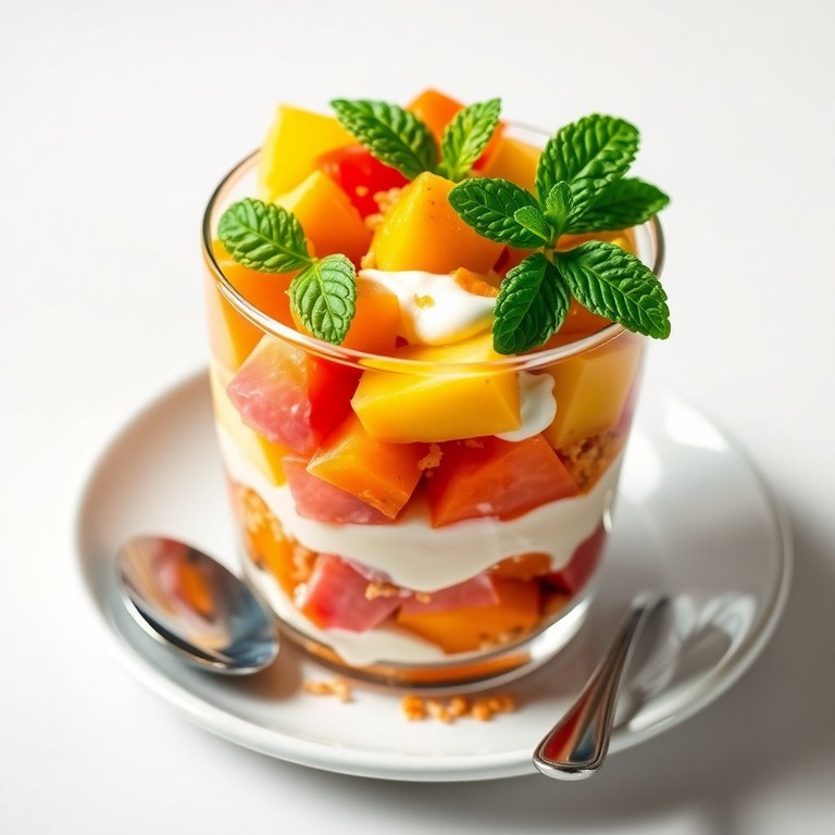 Parfait de Yogur, Granola y Frutas Tropicales
