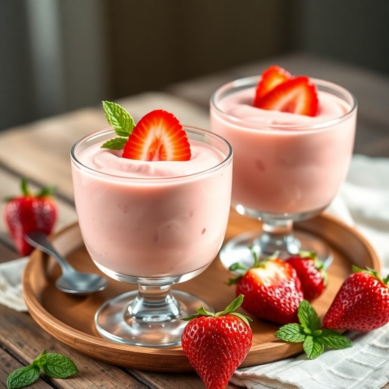 Mousse de Morango com Leite em Pó e Gelatina de Vermelho