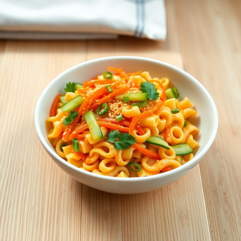 Ensalada de pasta asiática con mayonesa y sriracha