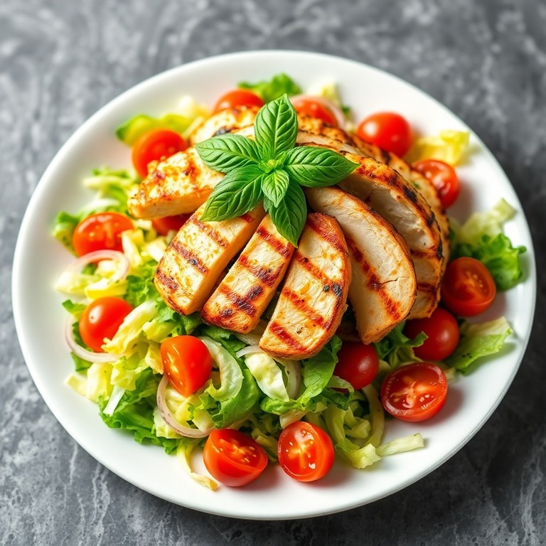 Insalata di pollo alla mediterranea con cipolla rossa