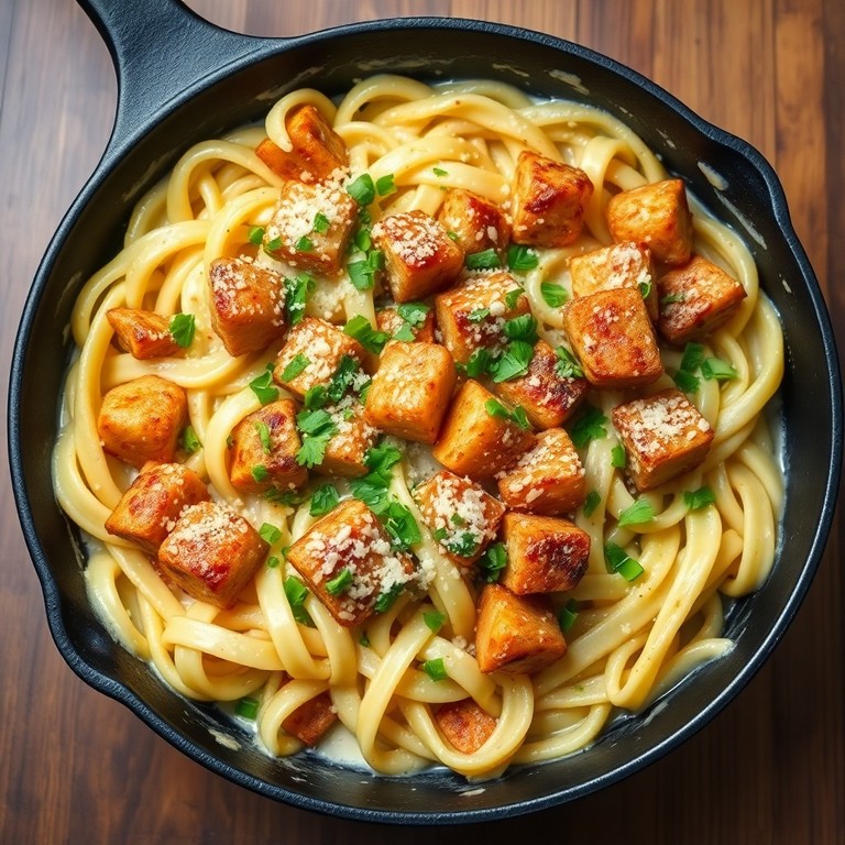 Knoblauch-Leberkäse-Nudelpfanne