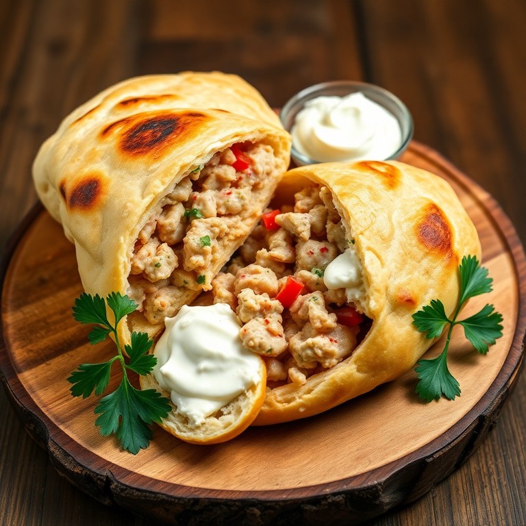 Thunfisch-Frischkäse-Pita mit Zwiebel-Gewürz-Füllung