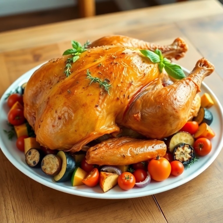 Dinde rôtie aux herbes provençales et légumes méditerranéens