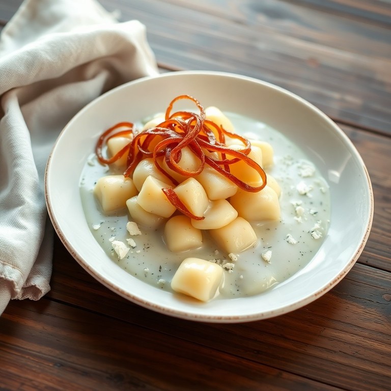 Gnocchi di Patate con Salsa Gorgonzola e Cipolle Caramellate