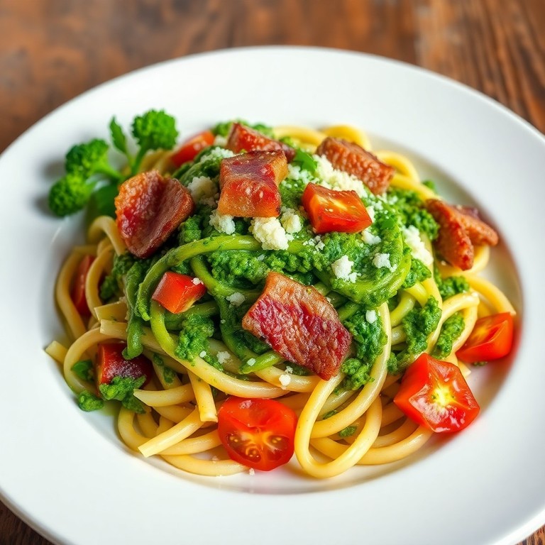 Macarrão Penne ao Pesto de Brócolis com Bacon Crocante