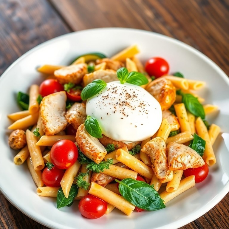 Kip en Groenten Pasta met Burrata en Verse Kruiden