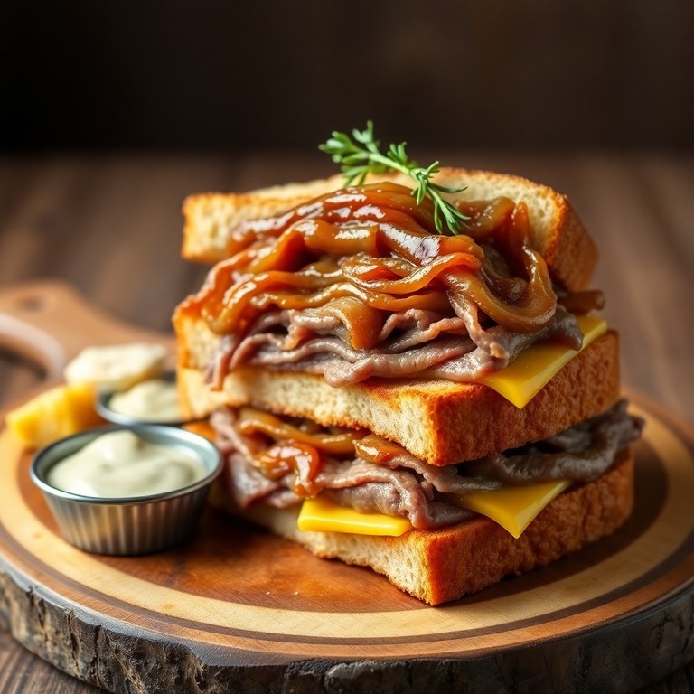 Classic Roast Beef Sandwich with Caramelized Onions on Texas Toast