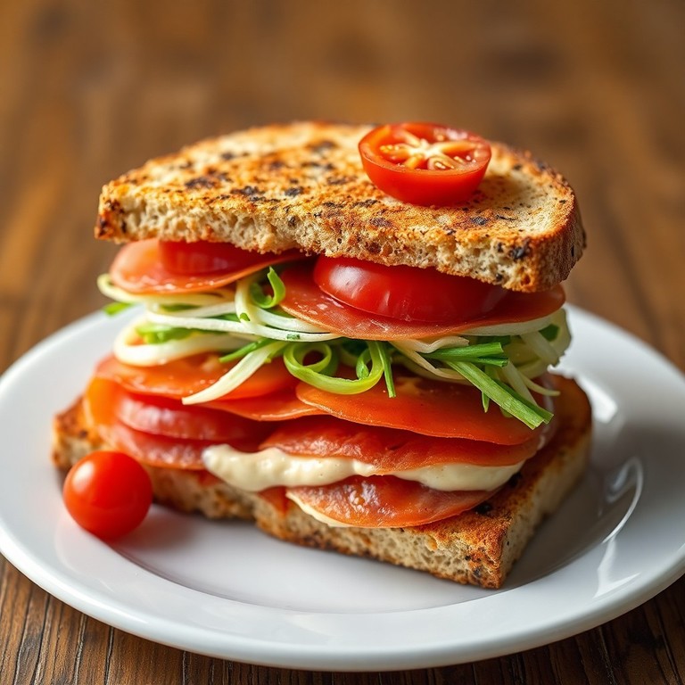 Panino gourmet con salame, finocchio e maionese alle mandorle