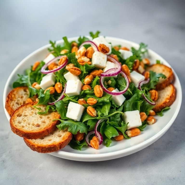 Rucola-Salat mit Ziegenkäse und gerösteten Nüssen