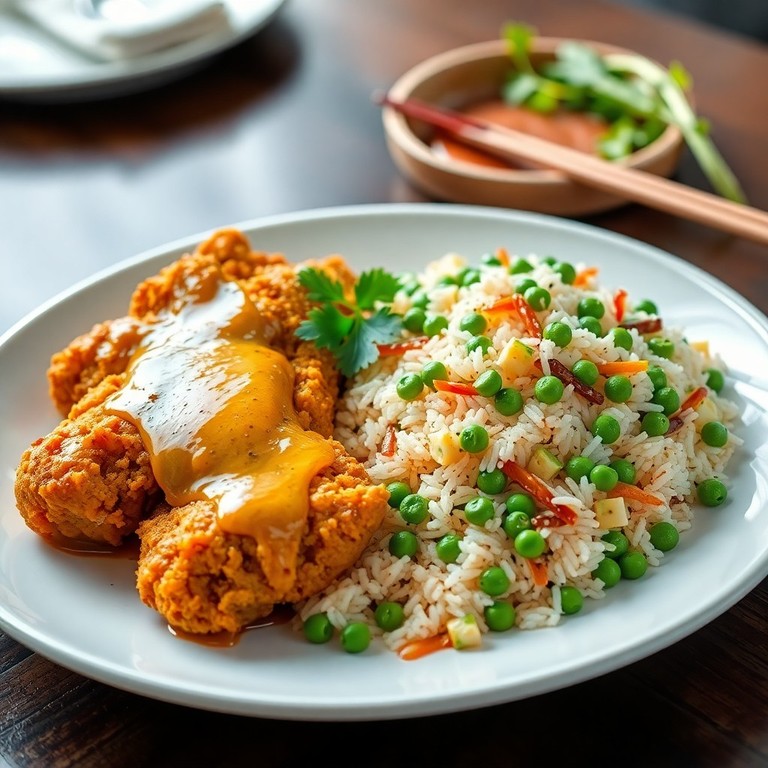 Curry de Poulet à la Crème et Riz Sauté au Yakitori