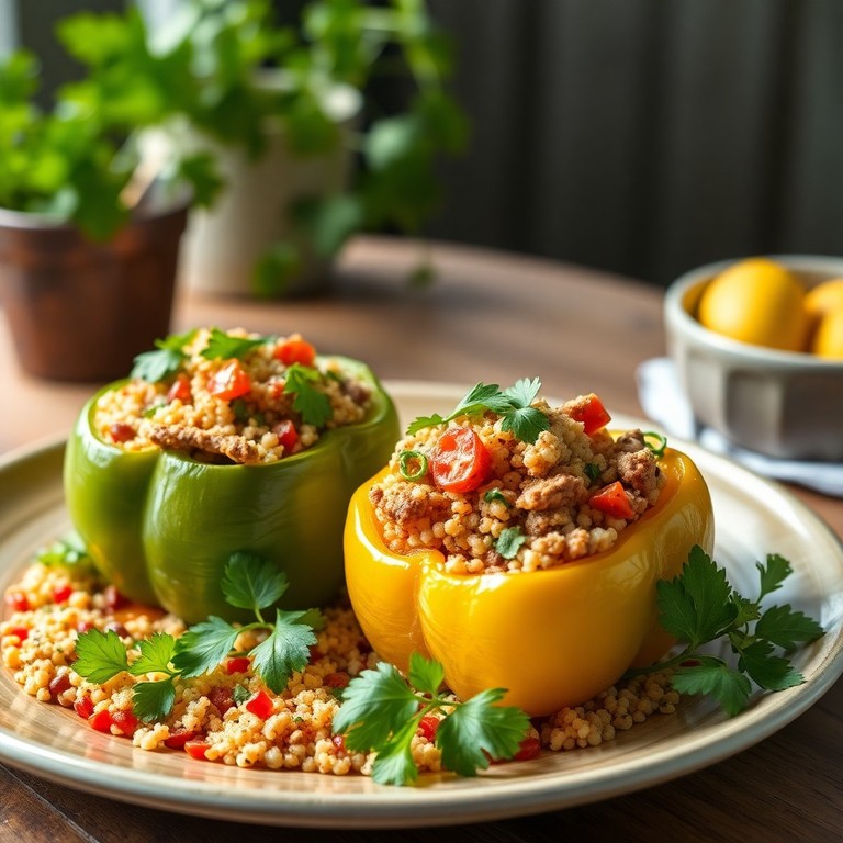 Zomerse Gevulde Paprika's met Quinoa, Groenten, Koriander en Gehakt