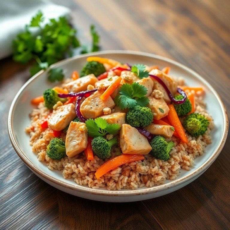 Poulet aux légumes croquants et riz complet