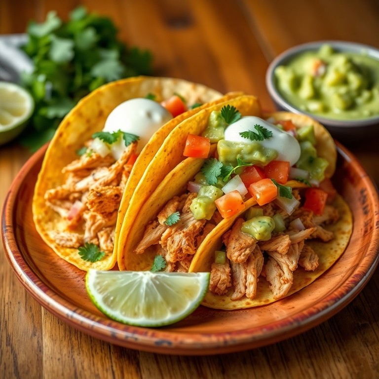 Tacos de Frango com Queijo e Guacamole