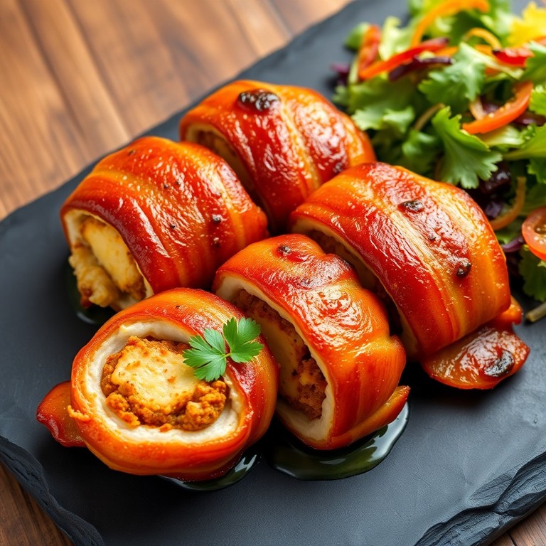 Suprêmes de poulet farcis au chorizo et bacon croustillant