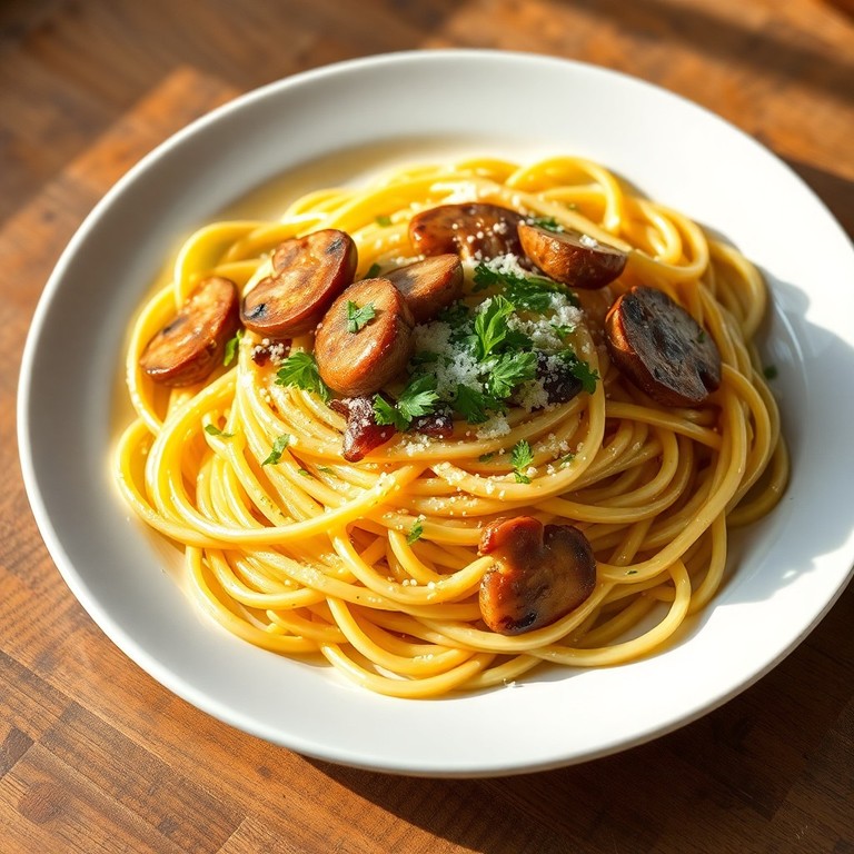 Spaghetti Carbonara Végane d'Automne aux Champignons et Courge