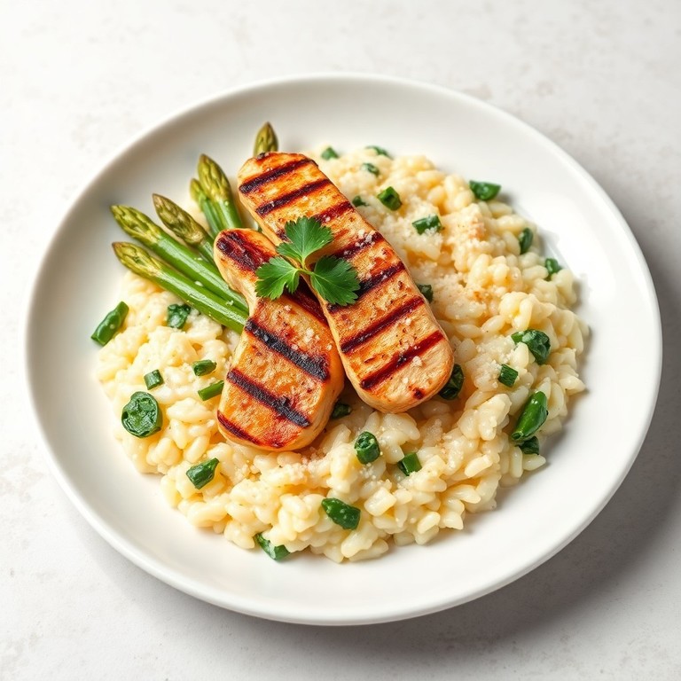 Creamed Spinach and Asparagus Risotto with Grilled Chicken