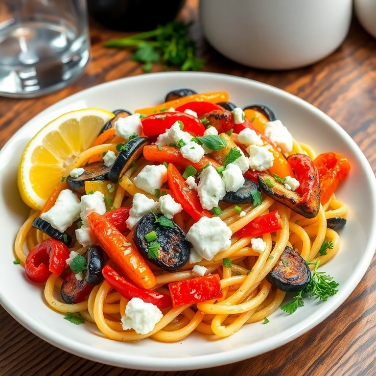 Kräuterkritharaki mit Feta und geröstetem Gemüse