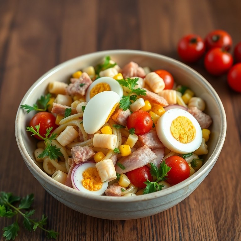 Salade de Pâtes Méditerranéenne au Maïs, Fenouil et Pousses de Bambou
