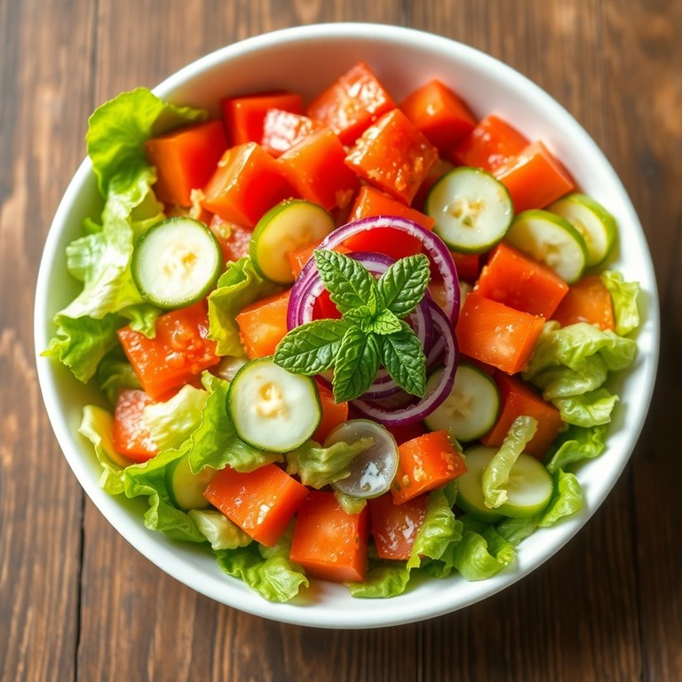 Salada Refrescante de Tomate, Alface e Pepino com Vinagrete Leve