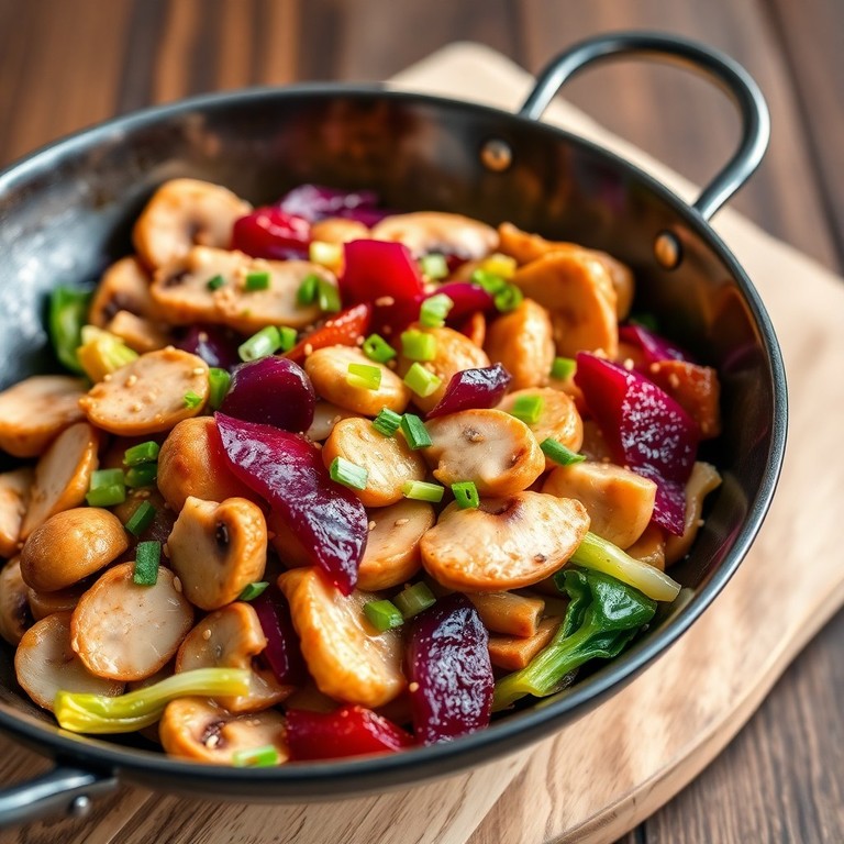Würziger Pilz-Chinakohl-Wok mit zartem Hähnchen