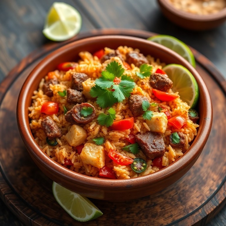 Arroz con Carne y Chorizo al Estilo Mexicano