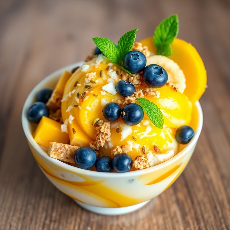 Tropisch Kokos-Chia IJs met Mango en Ananas