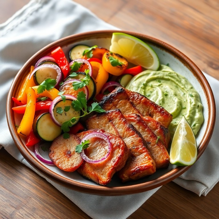 Speklapjes met gegrilde groenten en romige avocadodip