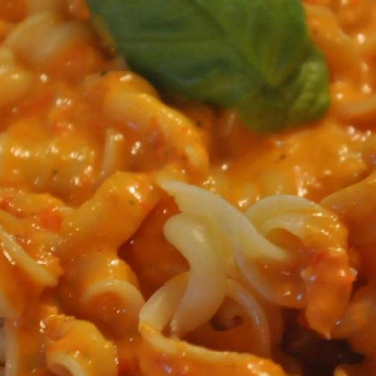 Pasta in Paprika-Cheddar-Soße