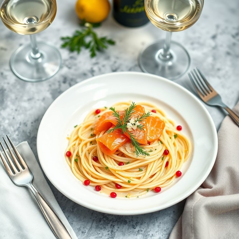 Spaghetti Crémeux au Saumon Fumé et aux Épices Fraîches