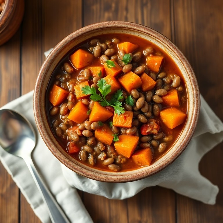 Vegetarischer Linsen-Eintopf mit Süßkartoffeln