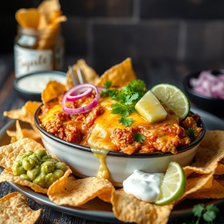 Oven-BBQ Schouderham Shred Dip met Gesmolten Kaas, Guacamole en Frisse Witte Saus