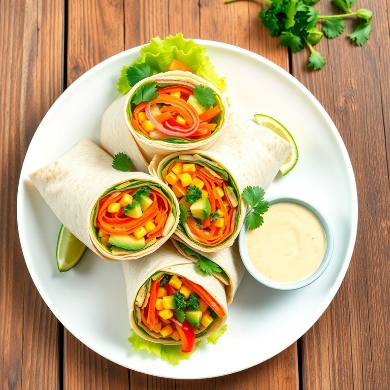 Wraps d'inspiration mexicaine aux légumes croquants et sauce lime-coriandre